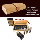 Houten Cadeaupakket met parfum monsters in luxe houten kistje